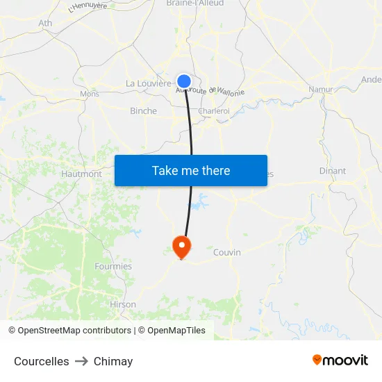 Courcelles to Chimay map