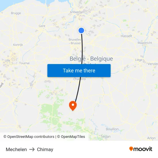 Mechelen to Chimay map