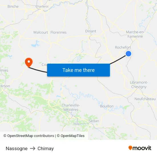 Nassogne to Chimay map