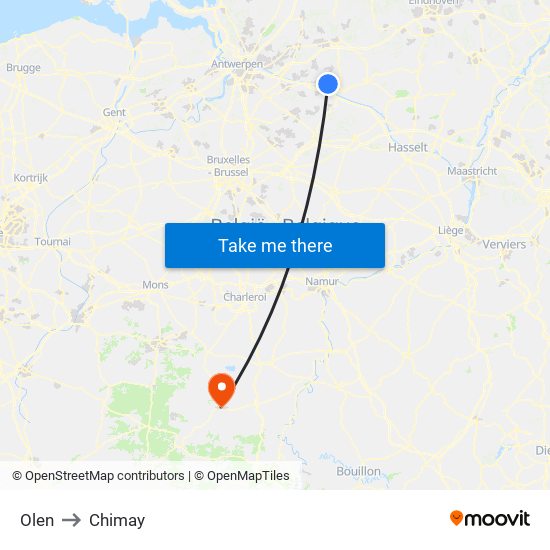 Olen to Chimay map