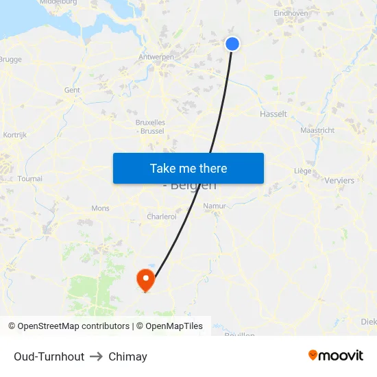 Oud-Turnhout to Chimay map