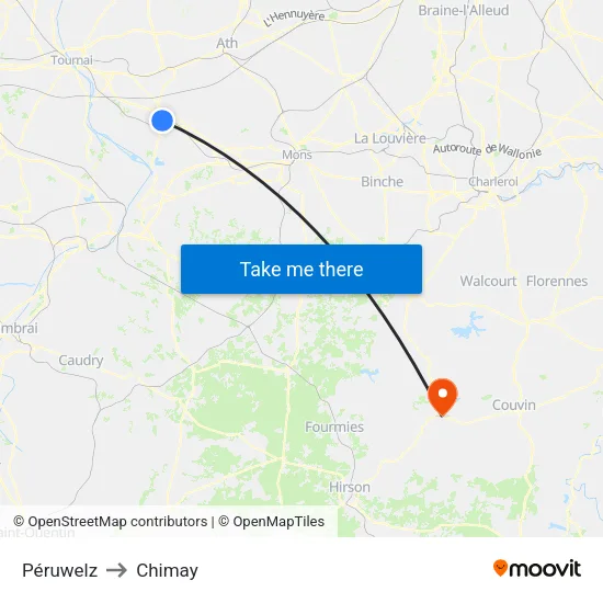 Péruwelz to Chimay map