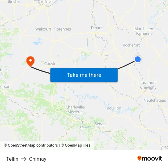 Tellin to Chimay map