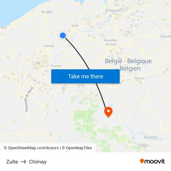 Zulte to Chimay map