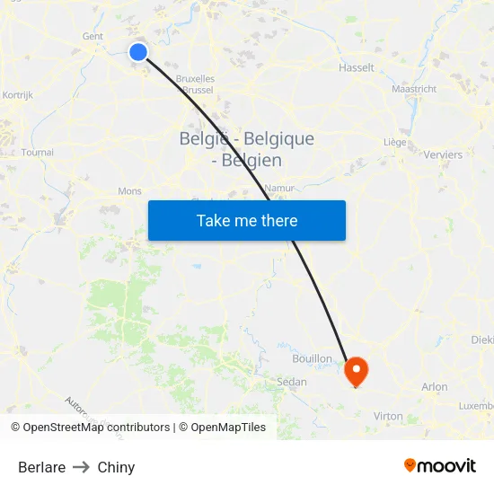 Berlare to Chiny map