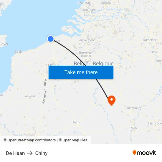 De Haan to Chiny map