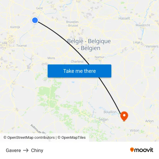 Gavere to Chiny map