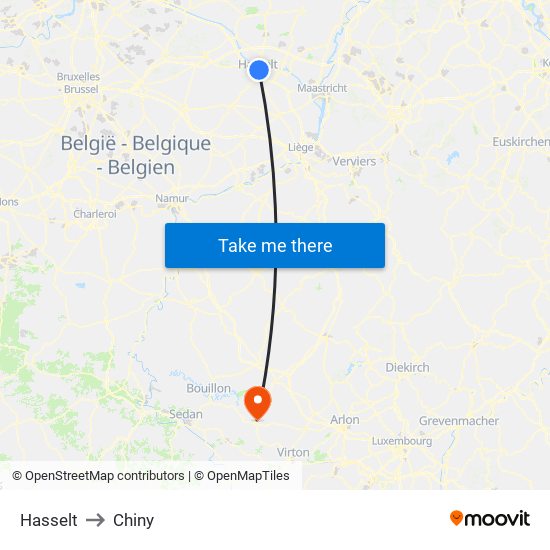 Hasselt to Chiny map