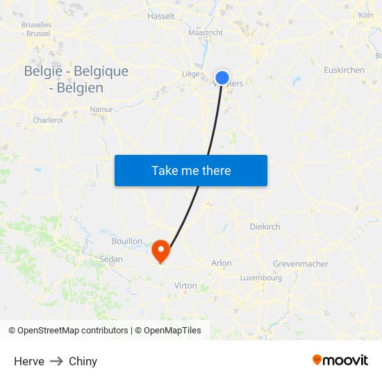 Herve to Chiny map