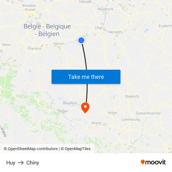 Huy to Chiny map