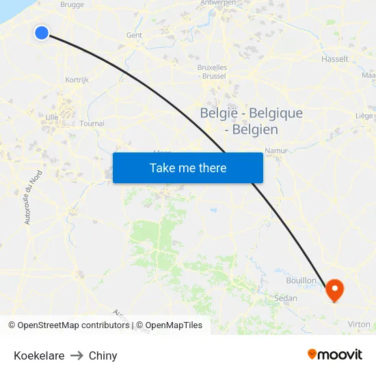Koekelare to Chiny map