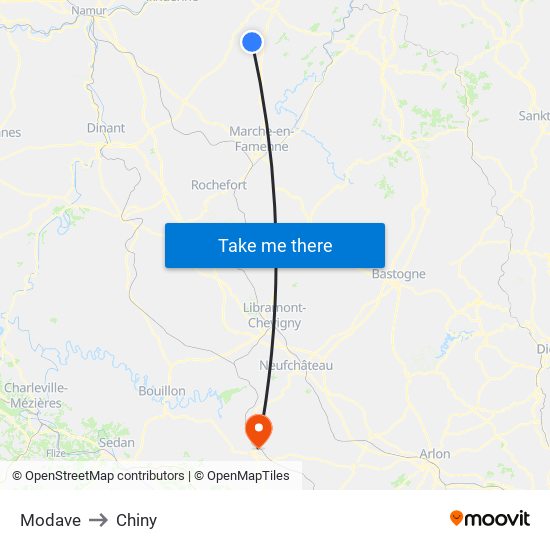 Modave to Chiny map