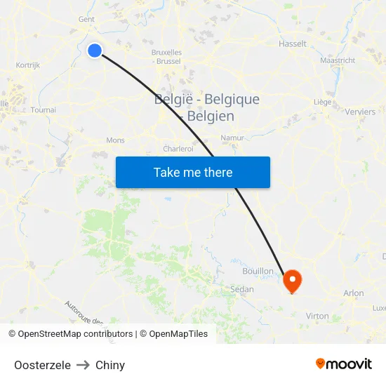 Oosterzele to Chiny map