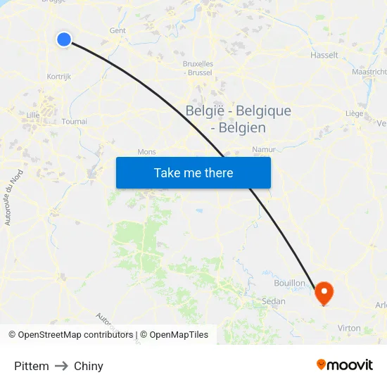 Pittem to Chiny map