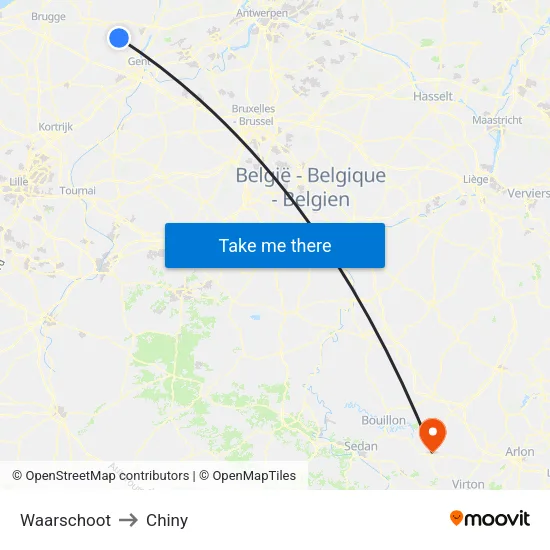 Waarschoot to Chiny map