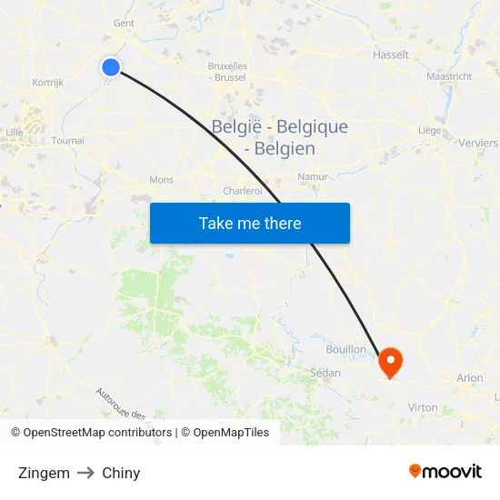 Zingem to Chiny map