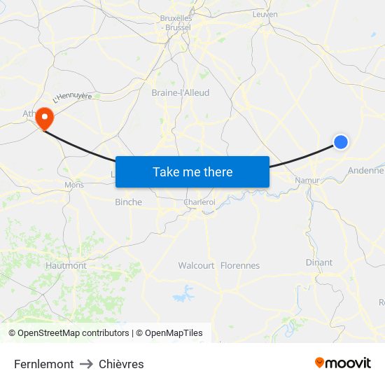 Fernlemont to Chièvres map
