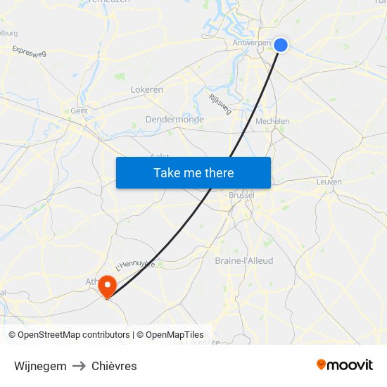 Wijnegem to Chièvres map