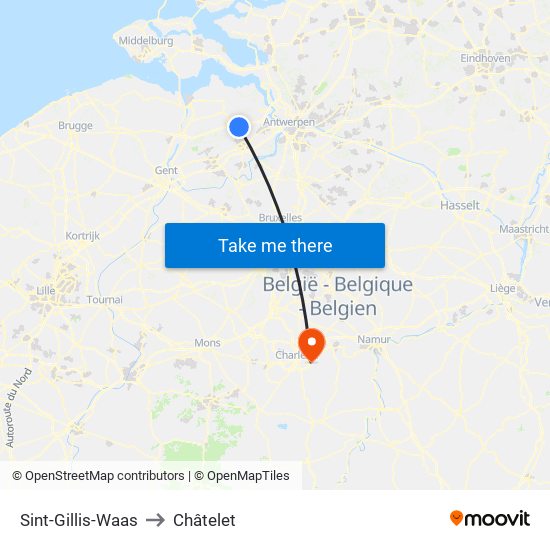 Sint-Gillis-Waas to Châtelet map
