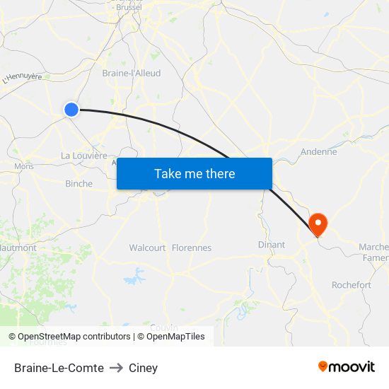 Braine-Le-Comte to Ciney map