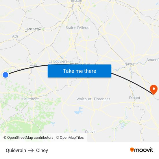 Quiévrain to Ciney map