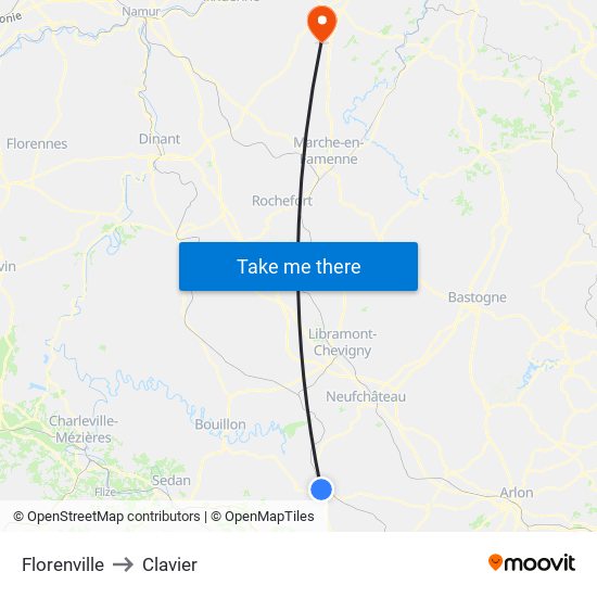 Florenville to Clavier map