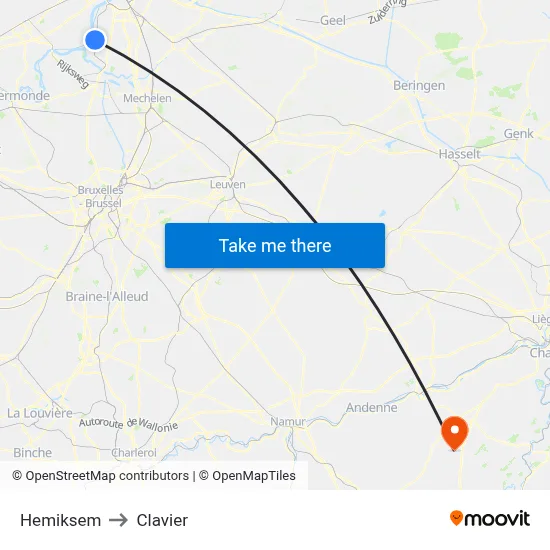 Hemiksem to Clavier map