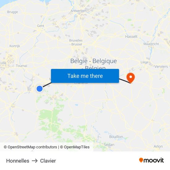 Honnelles to Clavier map