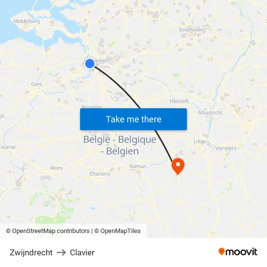 Zwijndrecht to Clavier map