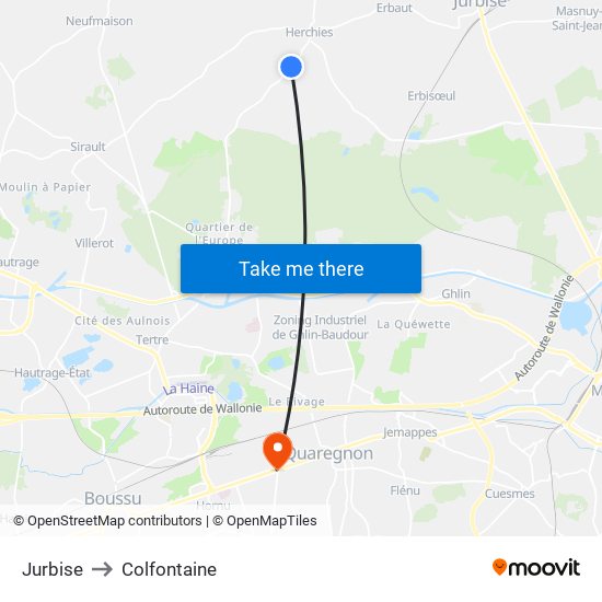 Jurbise to Colfontaine map