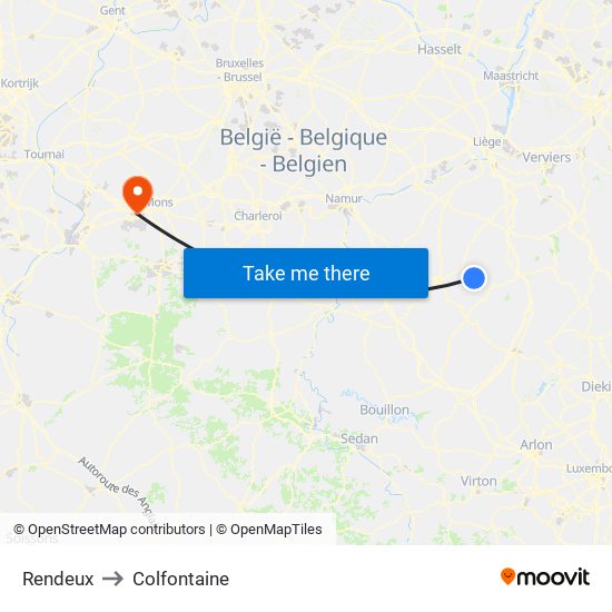 Rendeux to Colfontaine map