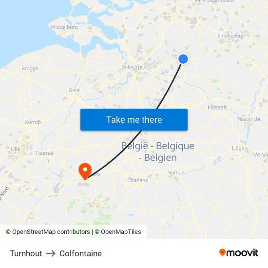 Turnhout to Colfontaine map