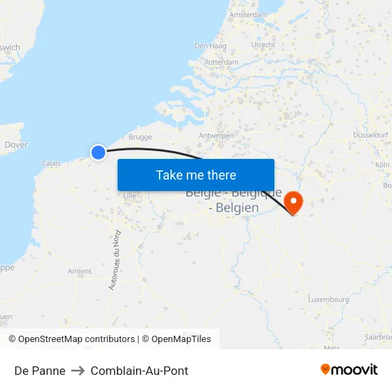 De Panne to Comblain-Au-Pont map