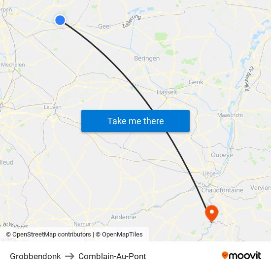 Grobbendonk to Comblain-Au-Pont map