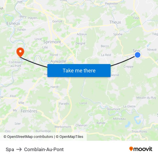 Spa to Comblain-Au-Pont map