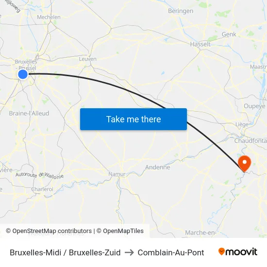 Bruxelles-Midi / Bruxelles-Zuid to Comblain-Au-Pont map