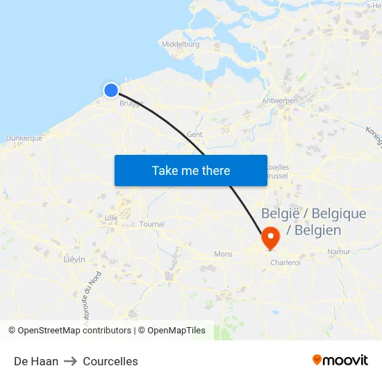 De Haan to Courcelles map