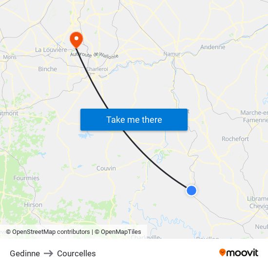Gedinne to Courcelles map