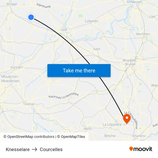 Knesselare to Courcelles map