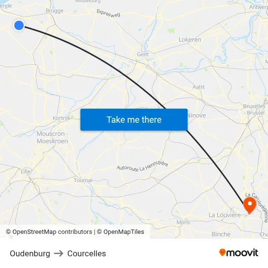 Oudenburg to Courcelles map