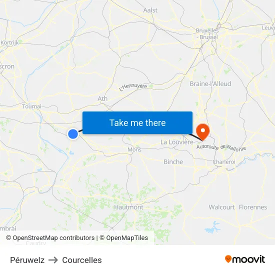 Péruwelz to Courcelles map