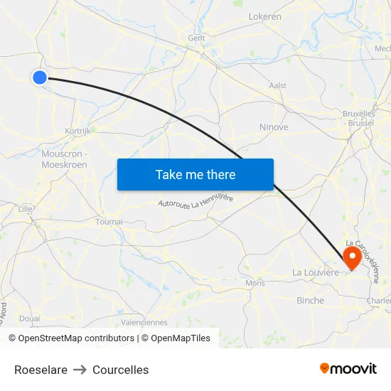 Roeselare to Courcelles map