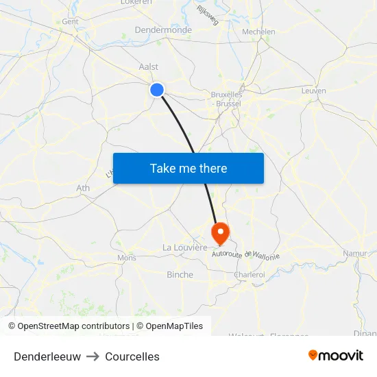 Denderleeuw to Courcelles map