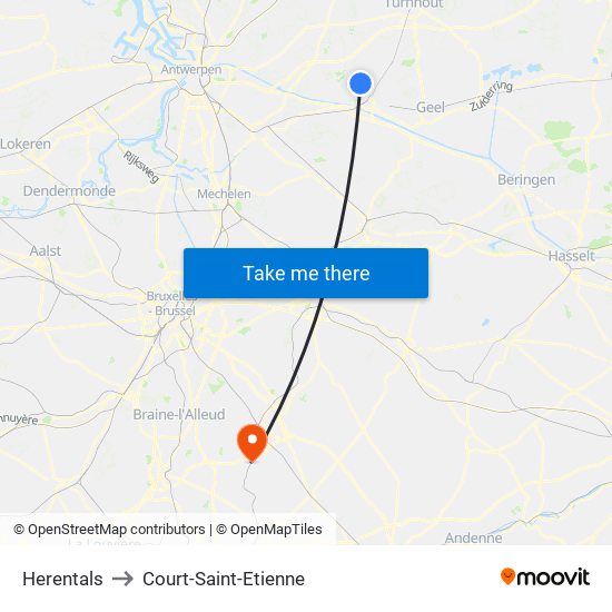 Herentals to Court-Saint-Etienne map