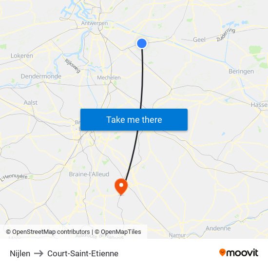 Nijlen to Court-Saint-Etienne map