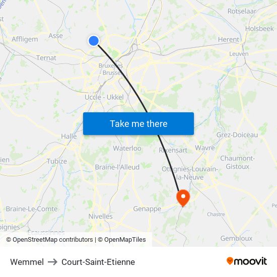 Wemmel to Court-Saint-Etienne map