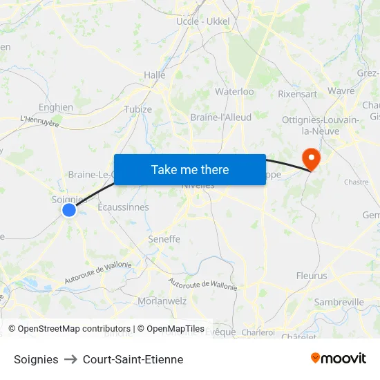 Soignies to Court-Saint-Etienne map