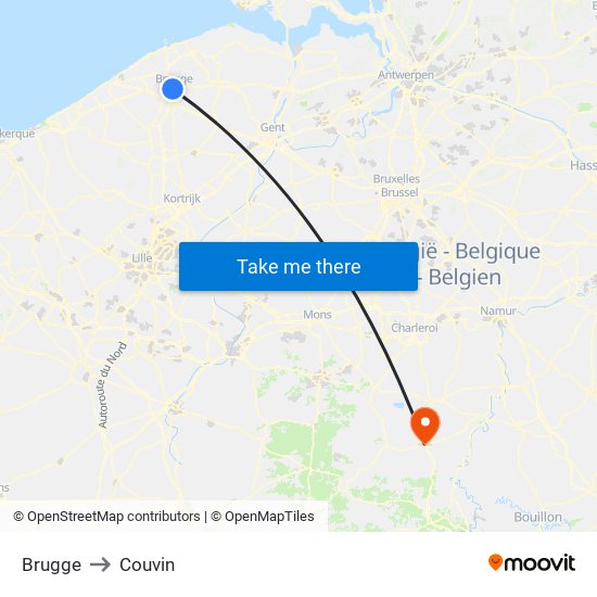 Brugge to Couvin map