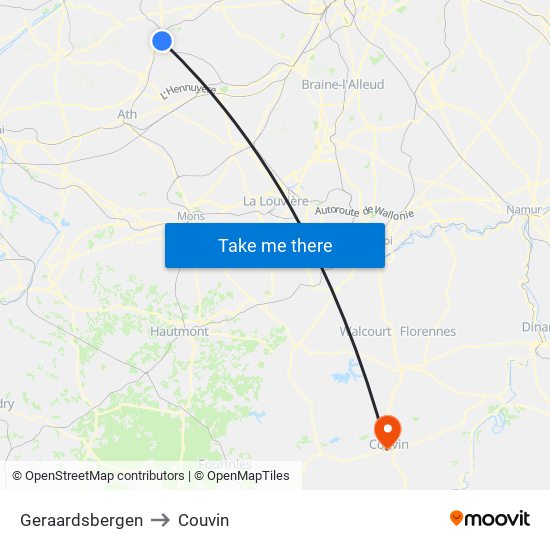 Geraardsbergen to Couvin map