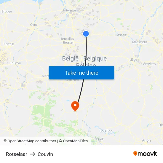 Rotselaar to Couvin map